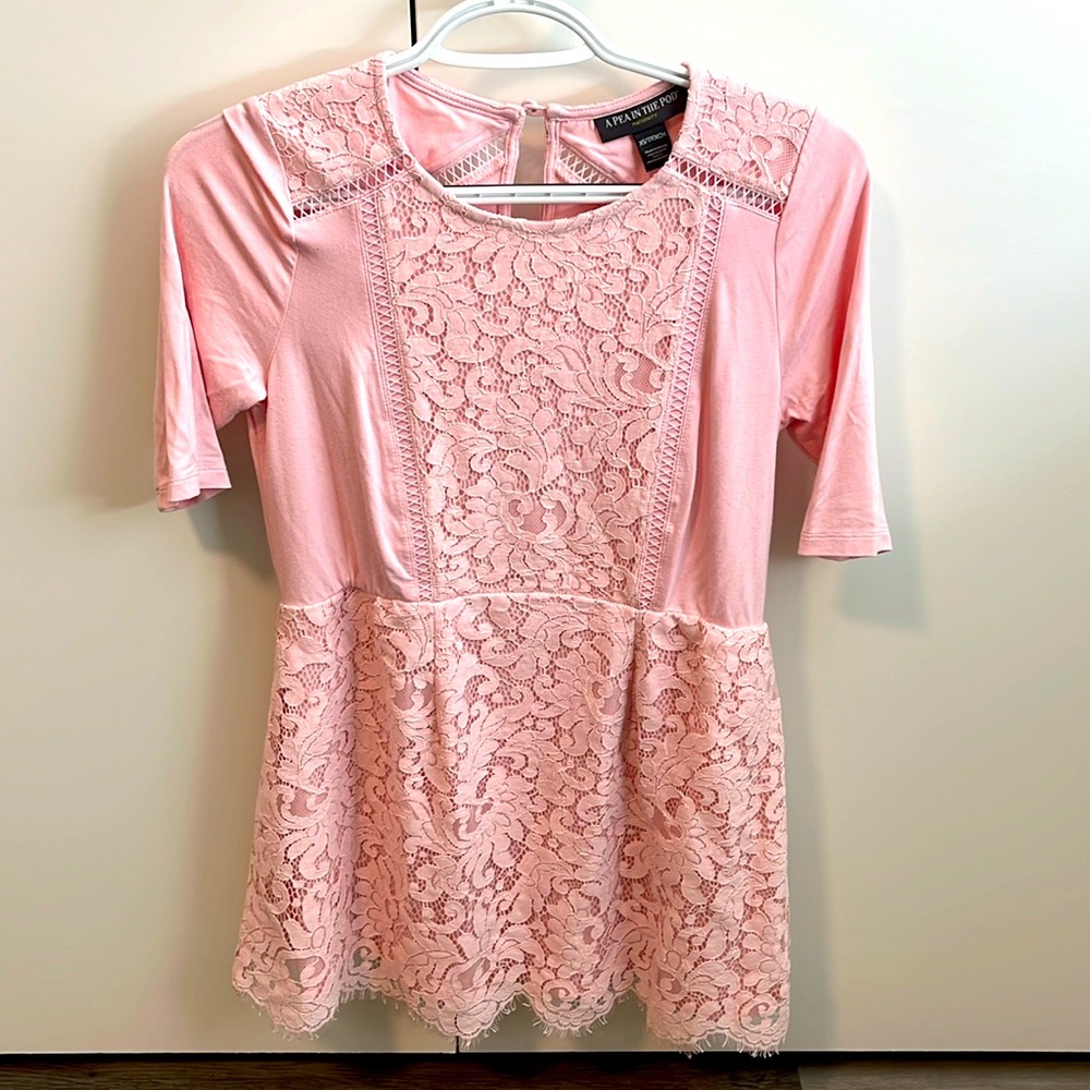 A Pea In The Pod Pink Lace Maternity Shirt